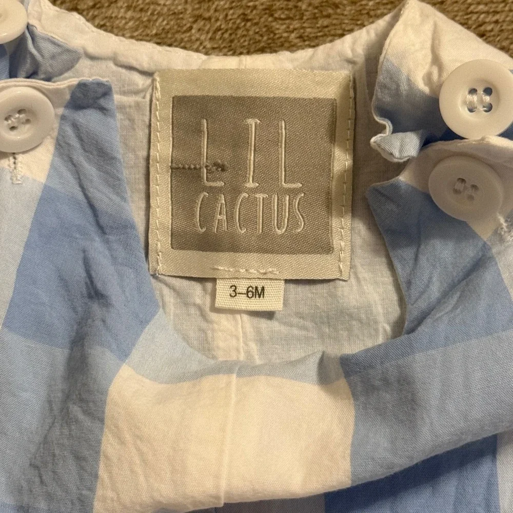 Lil Cactus Baby Boys Blue Gingham Cotton Romper One Piece Snap Bottom 3-6M